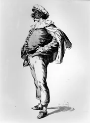 Polichinelle, avbildet i scenekostymet fra 1685, 1860